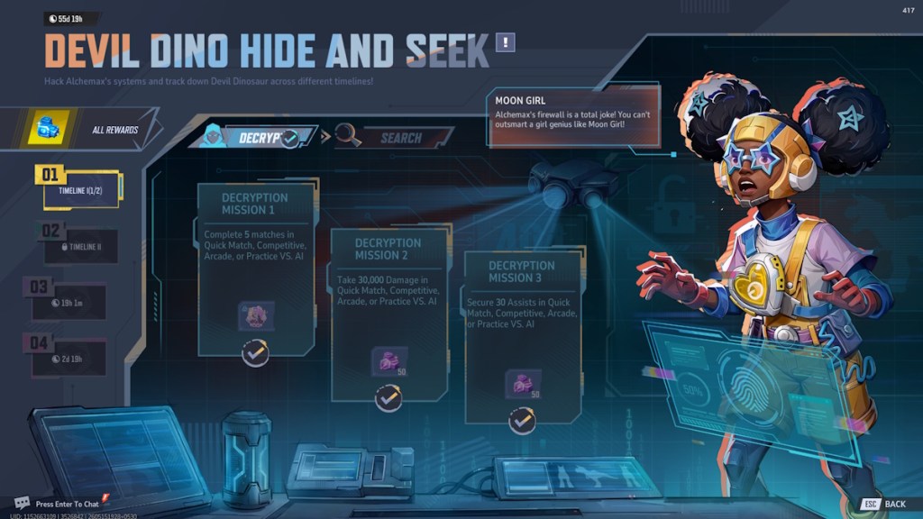 Dino Hide and Seek Decrypt Timeline 1 Missions