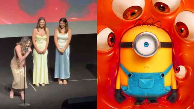 Singers perform in ‘Minionese’ at viral contest for Minions & Monsters premiere