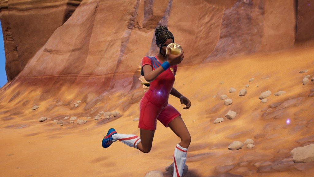 Consuming Golden Apple On The Run in Fortnite