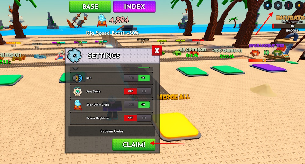 Crab Tycoon codes Redeem