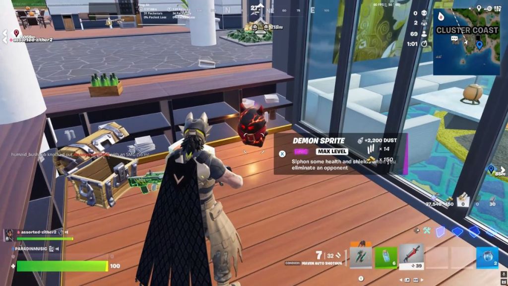 Fortnite Demon Sprite out of a chest with weapons around it